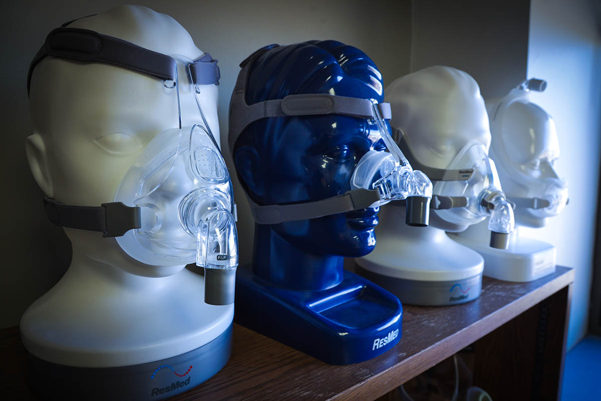 CPAP Masks on display in Sleep Center