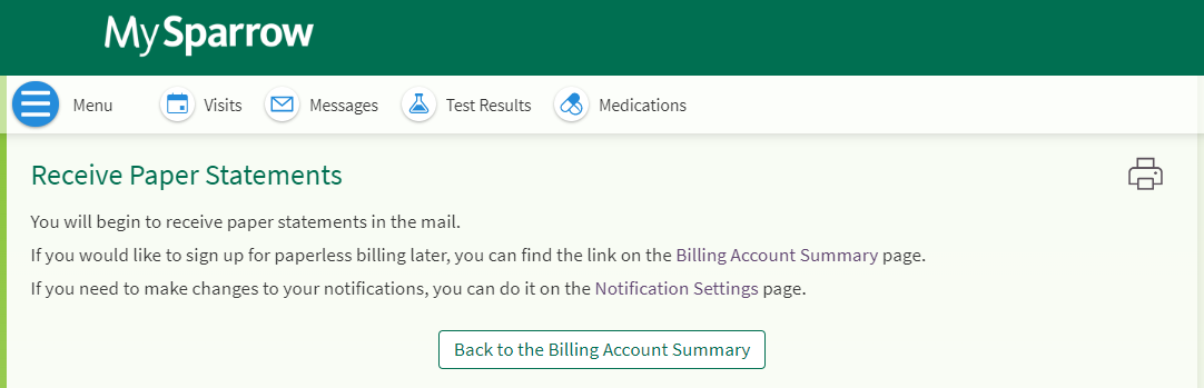Opting Out of Paperless Billing - Step #6 Confirmation Screen